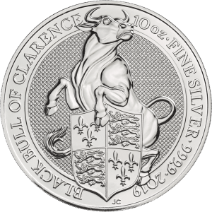 10oz Queen's Beasts Black Bull Silver Coin (2019)