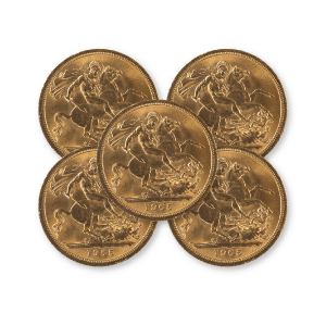 Pre-Owned UK Half Sovereign 5 coin bundle (mixed dates)