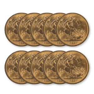 Pre-Owned UK Half Sovereign 10 coin bundle (mixed dates)